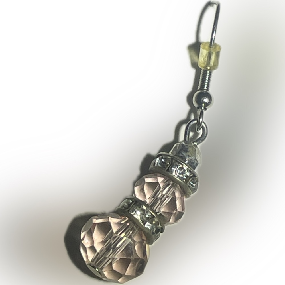 Vintage Pale Pink Diamante Drop Earrings in Silver Plating